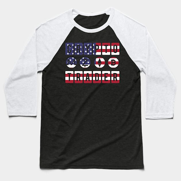 Crypto Trader Bitcoin BTC USA Flag Patriotic Baseball T-Shirt by theperfectpresents